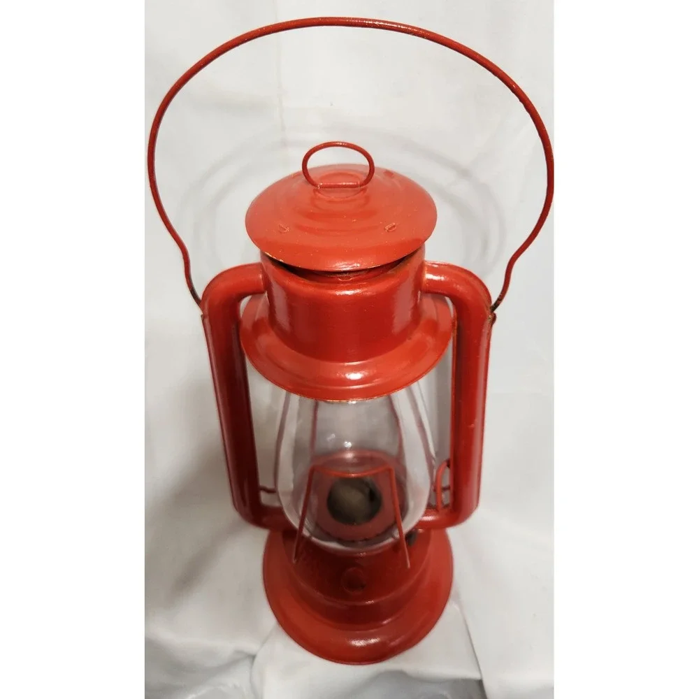 Vintage Red PRISCO No 2 Hurricane Lantern Kerosene Oil Lamp Glass Globe Rustic